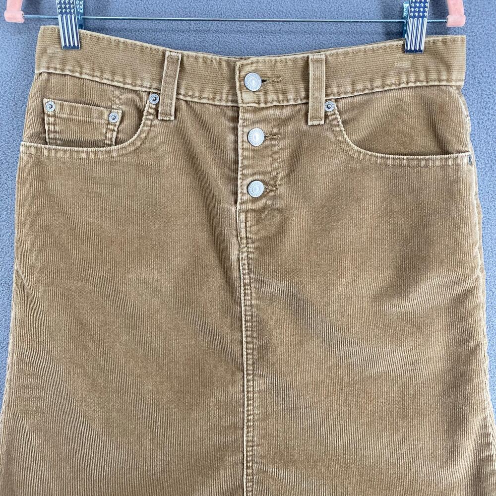 Vintage Y2K 00s Levis Corduroy Skirt Juniors 7 Tan Brown Button Fly Knee Length - Picture 3 of 11